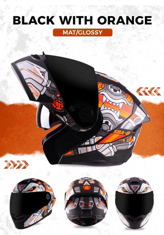 STEELBIRD SBA-8 ISS DIZIMON MATT BLACK/ORANGE C/V 580 MM WITH EXTRA SMOKE VISOR