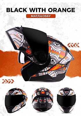 STEELBIRD SBA-8 ISS DIZIMON GLOSSY BLACK/ORANGE C/V 580 MM WITH EXTRA SMOKE VISOR
