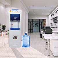 Tall, freestanding Atlantis 28 Prime Water Dispenser with a Top loading bottle.