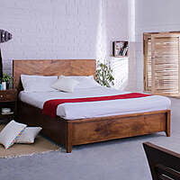 Mid Century Heringbon Solid Wood In Light Wallnut - King Size Mid Century Heringbon Solid Wood In Light Wallnut - King Size