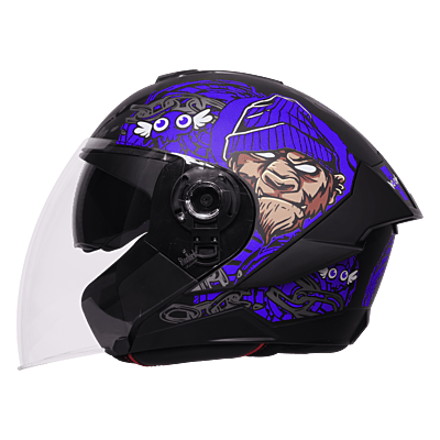 STEELBIRD SBA-10 MAD APE GLOSSY BLACK/BLUE C/V WITH INNER SMOKE SUNSHIELD 580MM (M)
