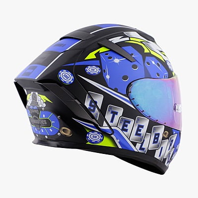 STEELBIRD SA-2 CASINO GLOSSY BLACK/BLUE C/V 600 MM WITH EXTRA VISOR (SH)