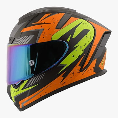 STEELBIRD SA-2 BREEZER GLOSSY BLACK/ORANGE/GREY C/V 600 MM WITH EXTRA VISOR (SH)
