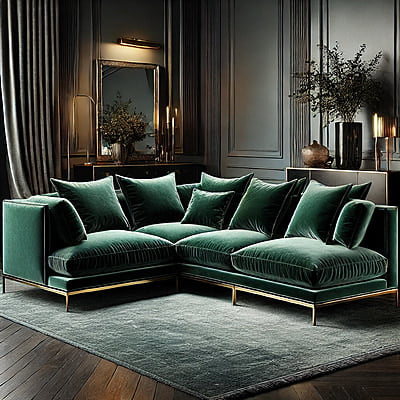 Gunmala Handicrafts Luxe Emerald Velvet Sectional Sofa Gunmala Handicrafts Luxe Emerald Velvet Sectional Sofa
