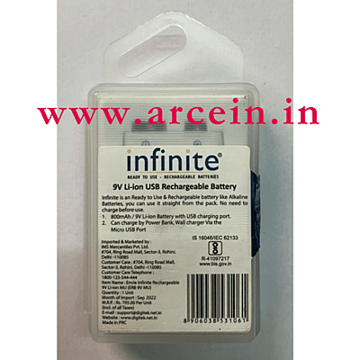 Envie infinite 9V 800mAh Li-ion USB Rechargeable battery