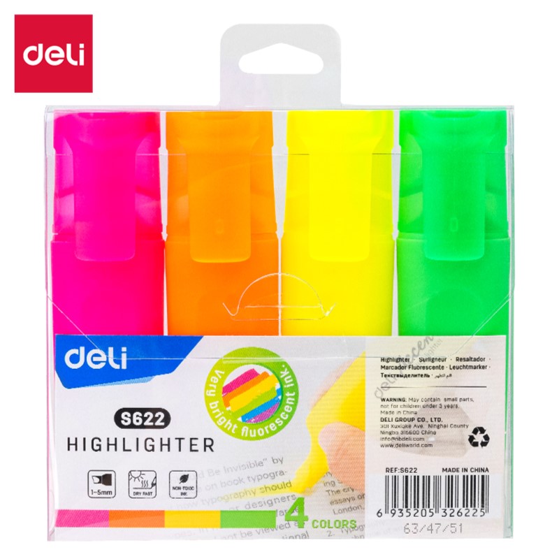 DELI S622 ACCENT HIGHLIGHTER - 4Pcs/Wlt DELI S622 ACCENT HIGHLIGHTER - 4Pcs/Wlt