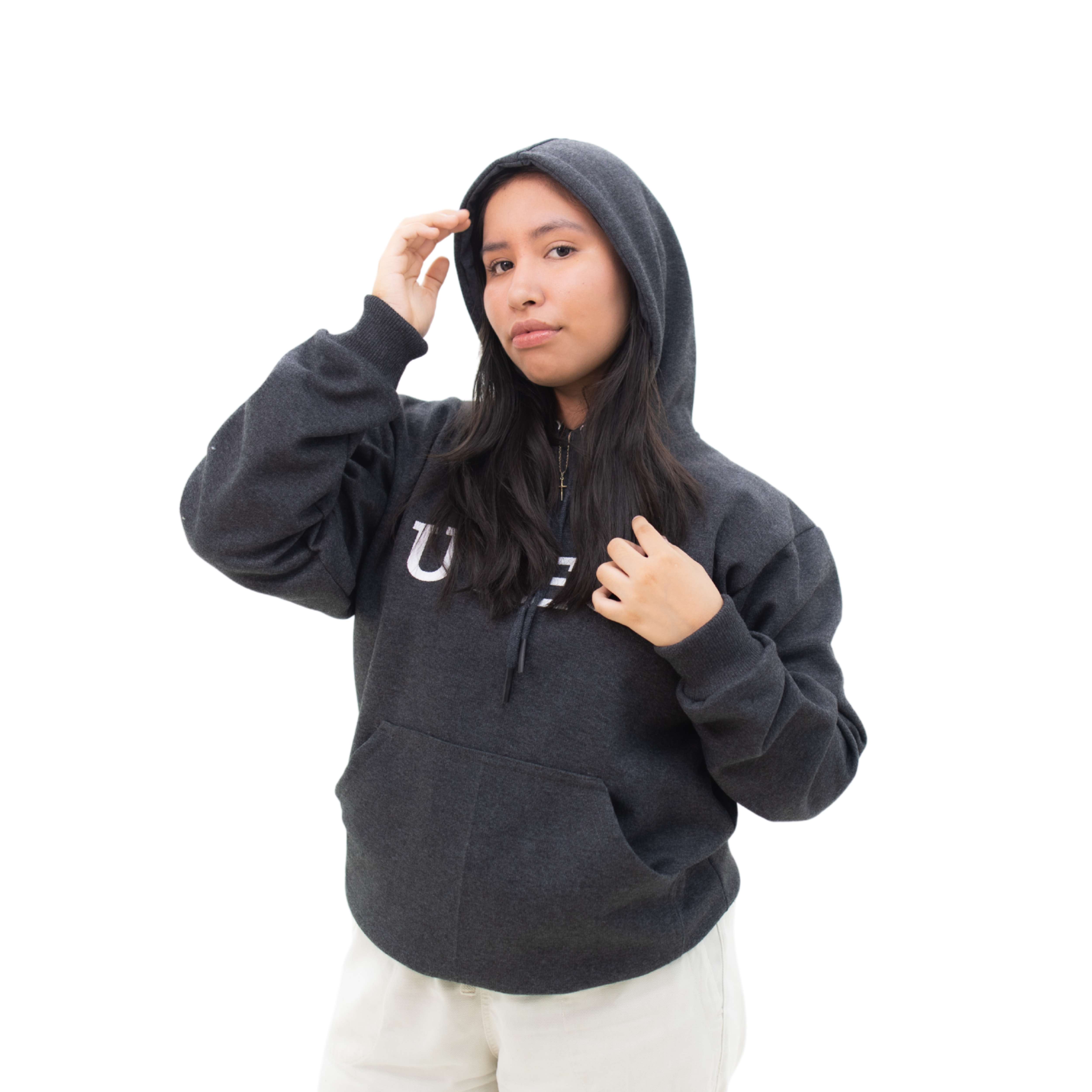 Polera gris con capucha Unisex