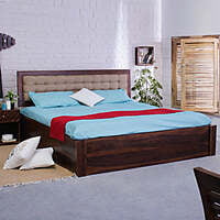 Checkered Solid Sheesham Wood Bed With Storage In Light Walnut - King Size Checkered Solid Sheesham Wood Bed With Storage In Light Walnut - King Size