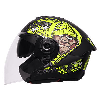 STEELBIRD SBA-10 MAD APE GLOSSY BLACK/NEON C/V WITH INNER SMOKE SUNSHIELD 580MM (M)