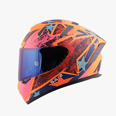 STEELBIRD SA-2 STAR FLUO ORANGE/RED FUNKY C/V 580 MM WITH EXTRA VISOR (SH)