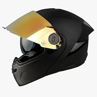 STEELBIRD SBA-8 ISS GLOSSY BLACK WITH GOLD SPOILER C/V 600 MM WITH EXTRA GOLD VISOR