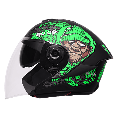 STEELBIRD SBA-10 MAD APE GLOSSY BLACK/GREEN C/V WITH INNER SMOKE SUNSHIELD 580MM (M)