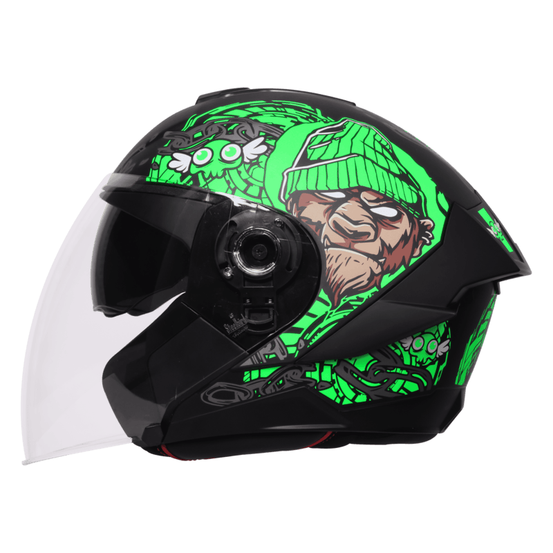 STEELBIRD SBA-10 MAD APE GLOSSY BLACK/GREEN C/V WITH INNER SMOKE SUNSHIELD 580MM (M)