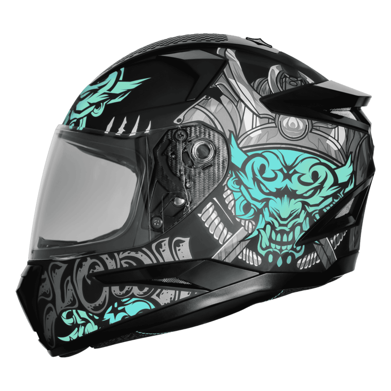 STEELBIRD SBH-35 DOT ROBOT 2.0 CLOWN MATT BLACK/SEA GREEN C/V (M) WITH EXTRA SMOKE VISOR