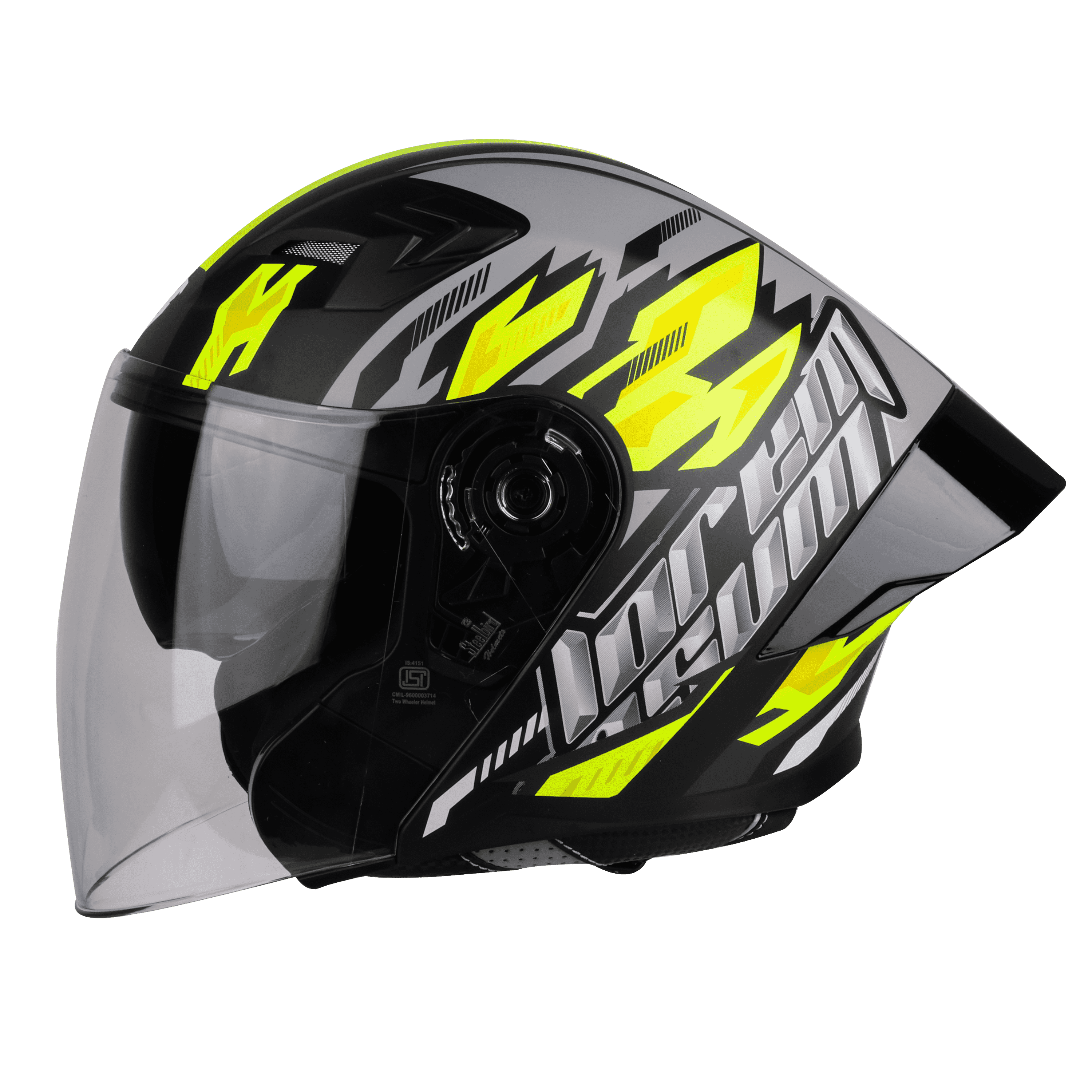 STEELBIRD SBA-16 ISS LOREM GLOSSY BLACK/NEON C/V 600 MM WITH BLACK SPOILER