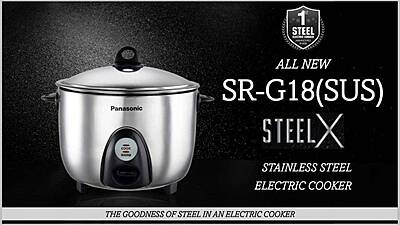 PANASONIC ELECTRIC RICE COOKER SR-G18 (SUS), 1.8 LITRE, WITH TRIPLY STEEL INNER CONTAINER