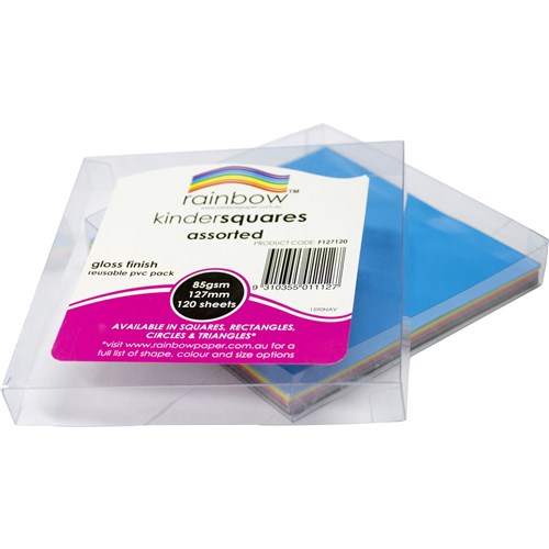 Rainbow Kinder Squares Gloss 127mm 84gsm Assorted Pack  Of 120
