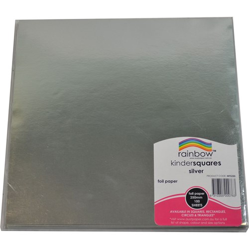 Rainbow Kinder Squares Foil 250mm 85gsm Silver Pack  Of 100
