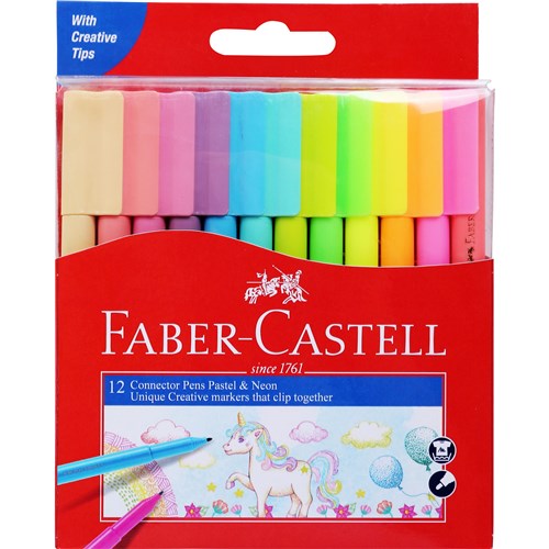 Faber-Castell Connector Pen Colour Markers Pastel and Neon Assorted Pack of 12