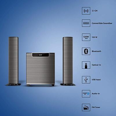 Philips Audio MMS2220B 2.1 Speaker 120W Bluetooth Convertible Multimedia Sound bar/Speaker Philips Audio MMS2220B 2.1 Speaker 120W Bluetooth Convertible Multimedia Sound bar/Speaker