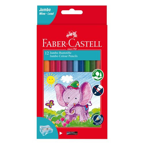 Faber-Castell Jumbo Classic Colour Pencils Assorted - Pack of 12 Inc 1 sharpener