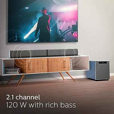 Philips Audio MMS2220B 2.1 Speaker 120W Bluetooth Convertible Multimedia Sound bar/Speaker Philips Audio MMS2220B 2.1 Speaker 120W Bluetooth Convertible Multimedia Sound bar/Speaker
