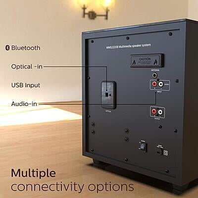 Philips Audio MMS2220B 2.1 Speaker 120W Bluetooth Convertible Multimedia Sound bar/Speaker Philips Audio MMS2220B 2.1 Speaker 120W Bluetooth Convertible Multimedia Sound bar/Speaker