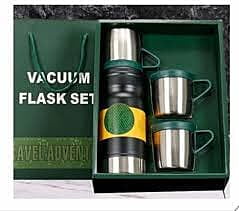 HIGH QUALITY 1L VACUUM FLASK WITH 2 CUPS - 12 HOURS HOT/ COLD PRESERVATION
