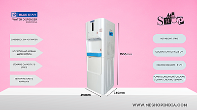 Infographic picture of Blue star Water dispenser BWD3FMCUA with storage Cabinet