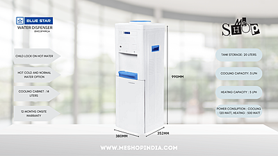 Infographic picture of Blue star water dispenser BWD3FMRGA With Cooling cabinet-ISI mark