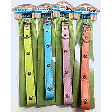 PET COLLAR LEATHER MTL STUD 46CM