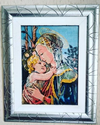 Mezzo Punto - Madonna di Botticelli, quadro ricamato a mezzopunto Mezzo Punto - Madonna di Botticelli, quadro ricamato a mezzopunto