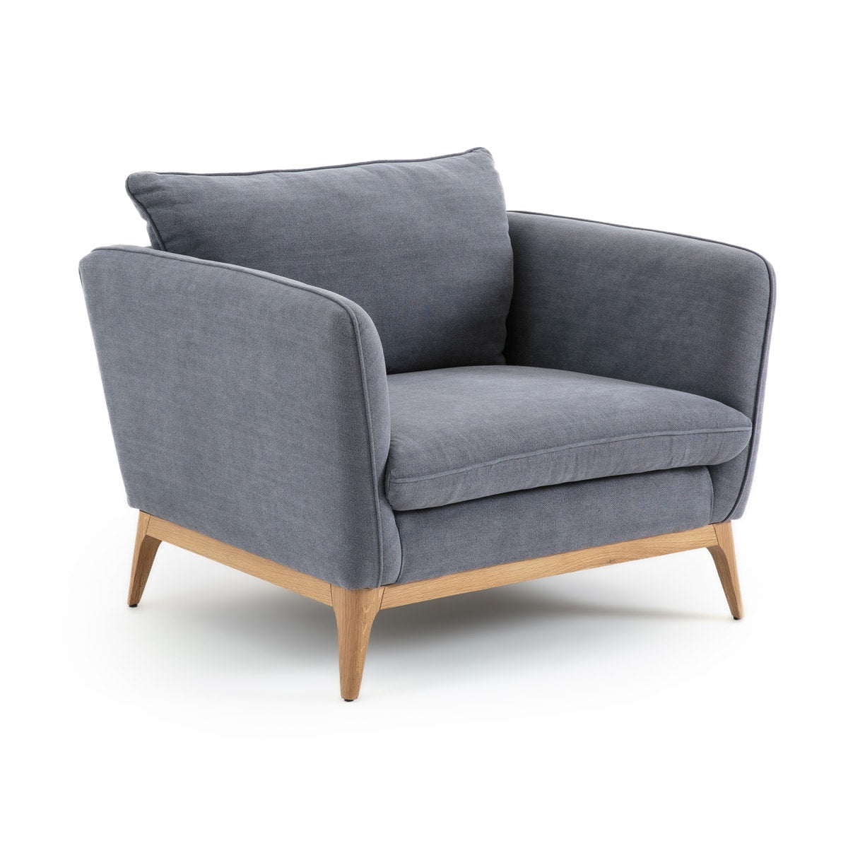 Contemporary Grey Fabric Armchair | Wooden Base Accent Chair Contemporary Grey Fabric Armchair | Wooden Base Accent Chair