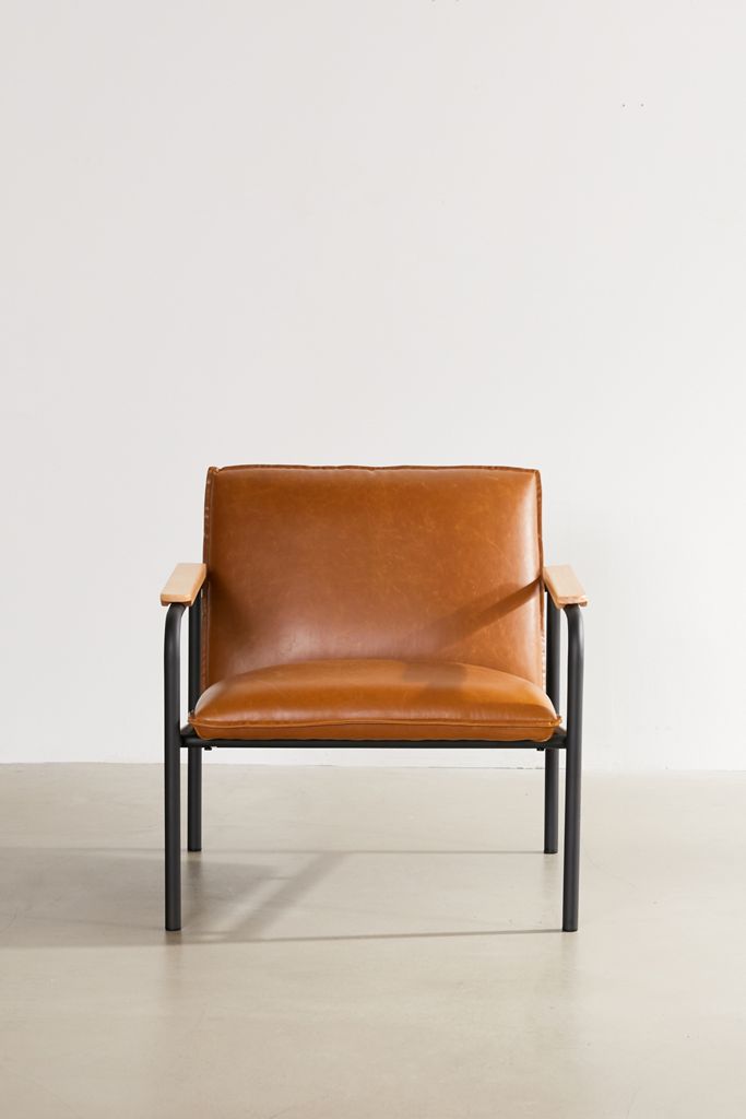 Industrial Tan Leather Armchair | Black Metal Frame Accent Chair Industrial Tan Leather Armchair | Black Metal Frame Accent Chair