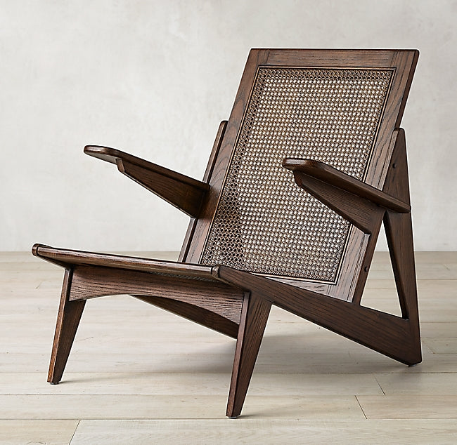 Mid-Century Modern Rattan Lounge Chair | Dark Wood Accent Chair Mid-Century Modern Rattan Lounge Chair | Dark Wood Accent Chair
