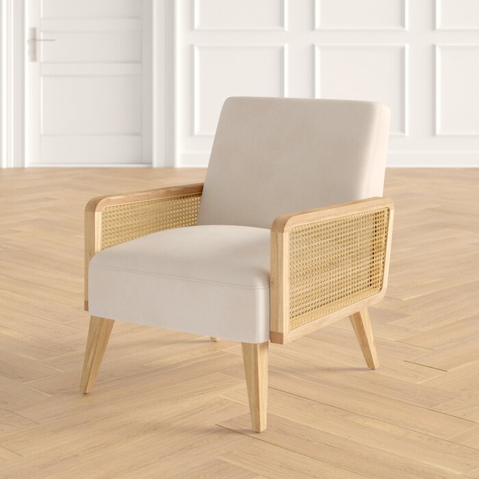 Cane Armchair – Upholstered Lounge Chair with Solid Wood Frame for Living Room
