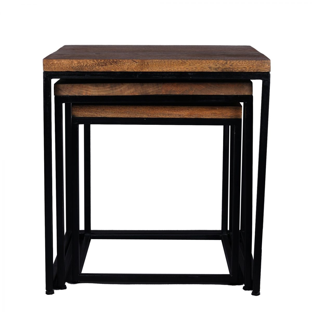 Set of 3 Industrial Wood & Metal Nesting Tables - Rustic Accent Side Tables Set of 3 Industrial Wood & Metal Nesting Tables - Rustic Accent Side Tables