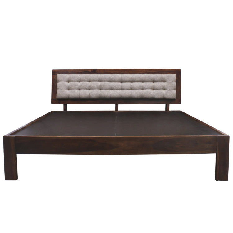 Quilted Upholstered Back Solid Sheesham Wood Bed In Dark Walnut - King Size Quilted Upholstered Back Solid Sheesham Wood Bed In Dark Walnut - King Size