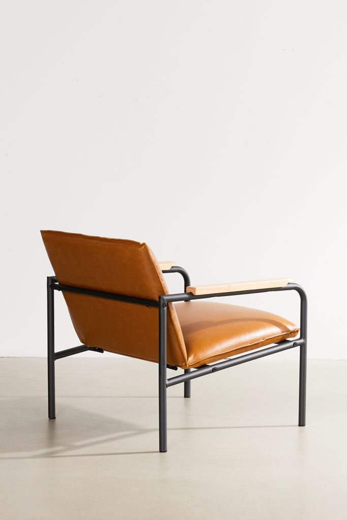 Industrial Tan Leather Armchair | Black Metal Frame Accent Chair Industrial Tan Leather Armchair | Black Metal Frame Accent Chair