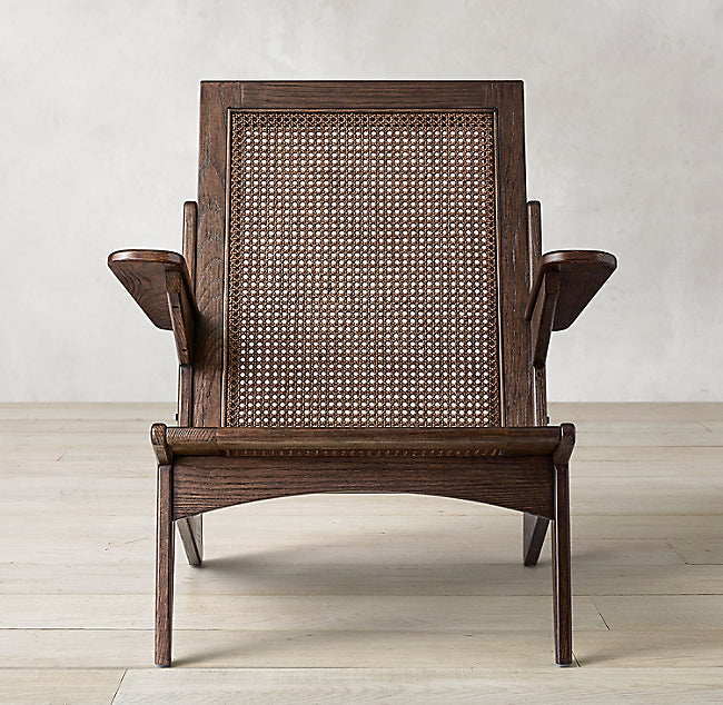 Mid-Century Modern Rattan Lounge Chair | Dark Wood Accent Chair Mid-Century Modern Rattan Lounge Chair | Dark Wood Accent Chair