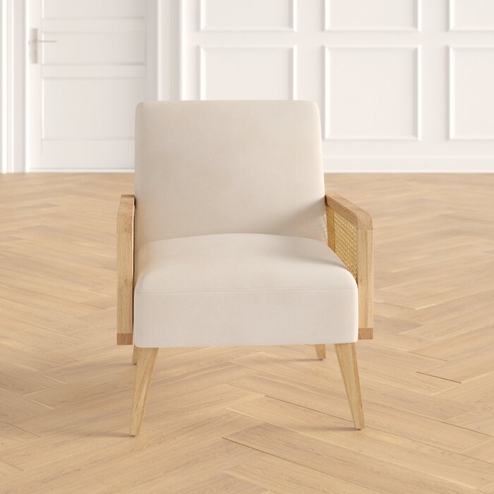 Cane Armchair – Upholstered Lounge Chair with Solid Wood Frame for Living Room