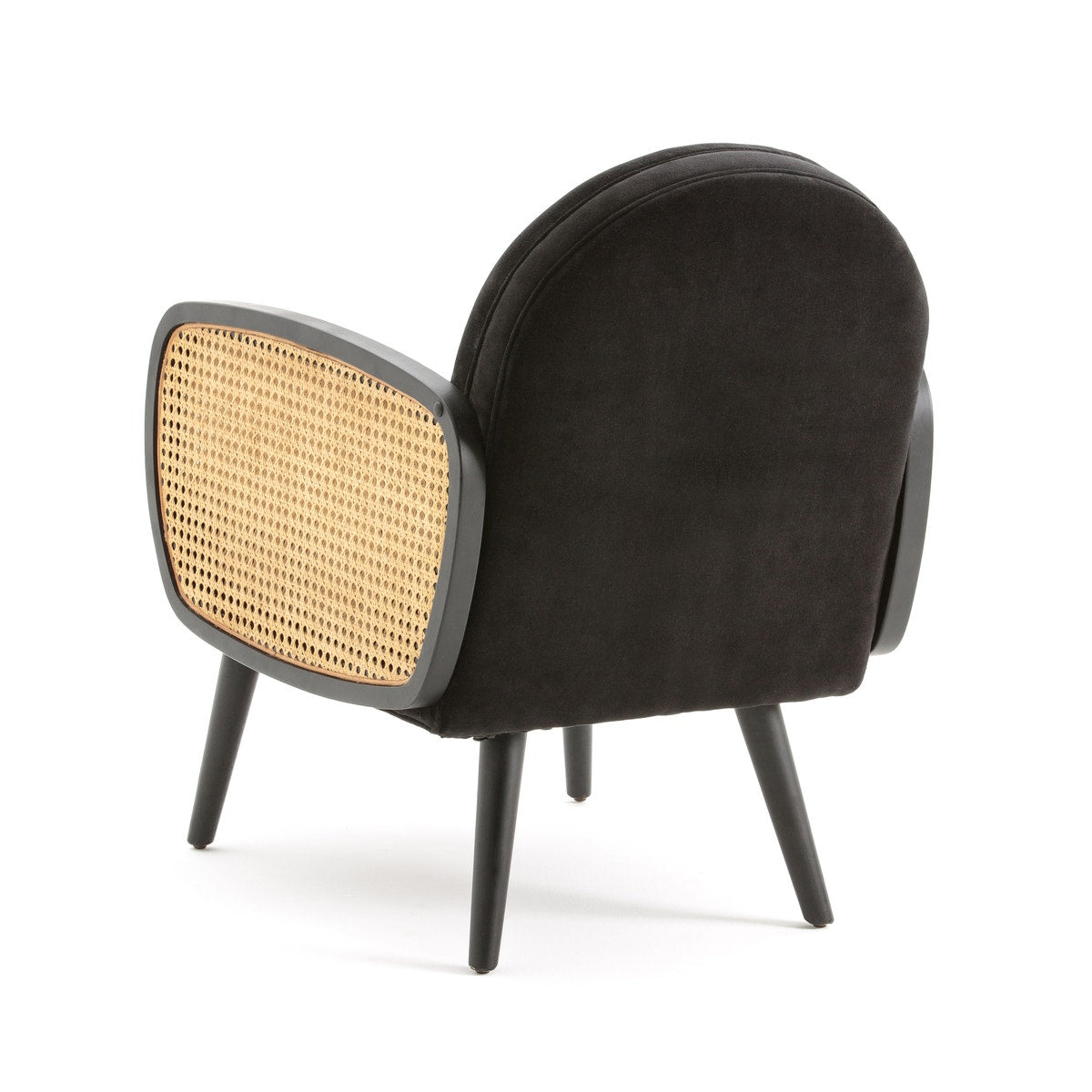 Elegant Rattan & Black Velvet Armchair | Modern Accent Chair Elegant Rattan & Black Velvet Armchair | Modern Accent Chair