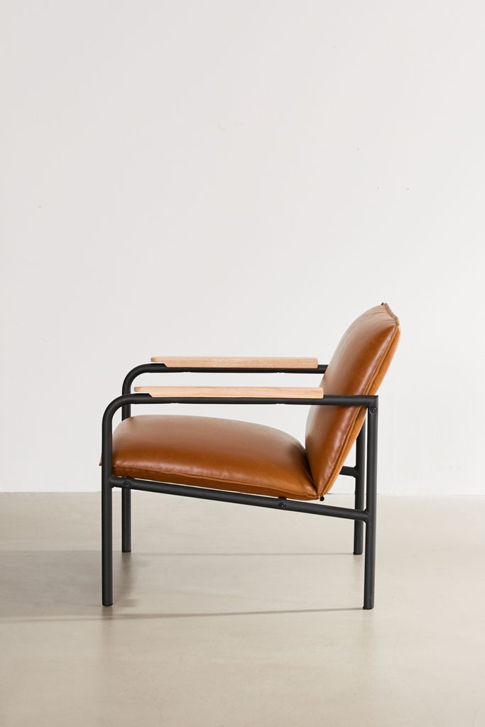 Industrial Tan Leather Armchair | Black Metal Frame Accent Chair Industrial Tan Leather Armchair | Black Metal Frame Accent Chair