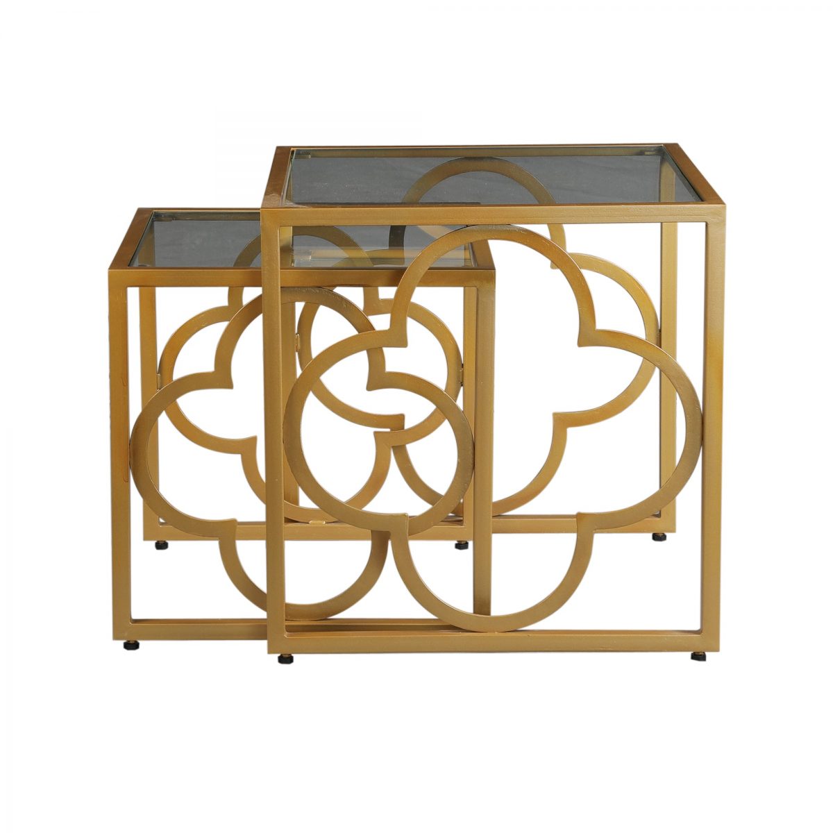 Set of 2 Gold Metal & Glass Nesting Tables - Modern Moroccan Accent Tables Set of 2 Gold Metal & Glass Nesting Tables - Modern Moroccan Accent Tables