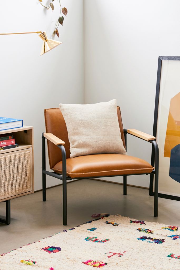 Industrial Tan Leather Armchair | Black Metal Frame Accent Chair Industrial Tan Leather Armchair | Black Metal Frame Accent Chair