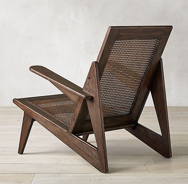 Mid-Century Modern Rattan Lounge Chair | Dark Wood Accent Chair Mid-Century Modern Rattan Lounge Chair | Dark Wood Accent Chair