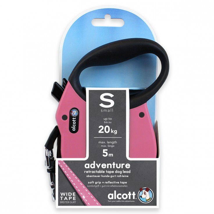 ALCOTT ADVENTURE RETRACTABLE LEASH, 5 M - SMALL - PINK ALCOTT ADVENTURE RETRACTABLE LEASH, 5 M - SMALL - PINK