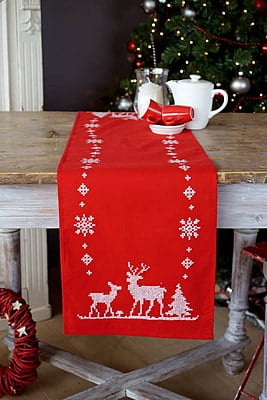 Centro Tavola 30x105 cm da Ricamare a Punto Croce Natale con Renna, 15256 Centro Tavola 30x105 cm da Ricamare a Punto Croce Natale con Renna, 15256