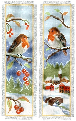 Kit Punto Croce - 2 Segnalibri con Pettirosso Kit Punto Croce - 2 Segnalibri con Pettirosso