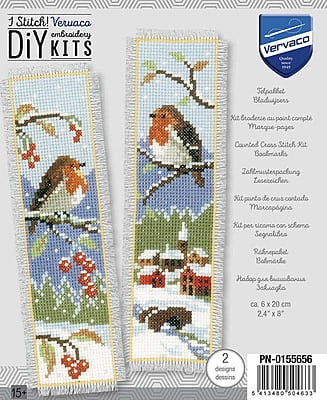 Kit Punto Croce - 2 Segnalibri con Pettirosso Kit Punto Croce - 2 Segnalibri con Pettirosso
